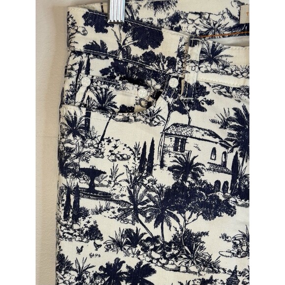 TORY BURCH Coastal Print Cropped Jeans Women 27 White Blue Mid Rise Slim - Picture 7 of 13
